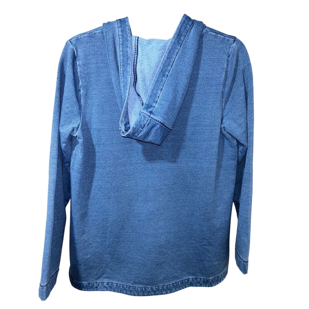 J. Jill Indigo Blue Hooded Henley Pullover Top Small Long Sleeve Sweater - Picture 4 of 5